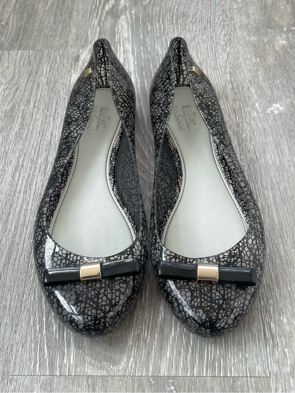 Melissa + Jason Wu Black Lace Print Jelly Flats Size 9